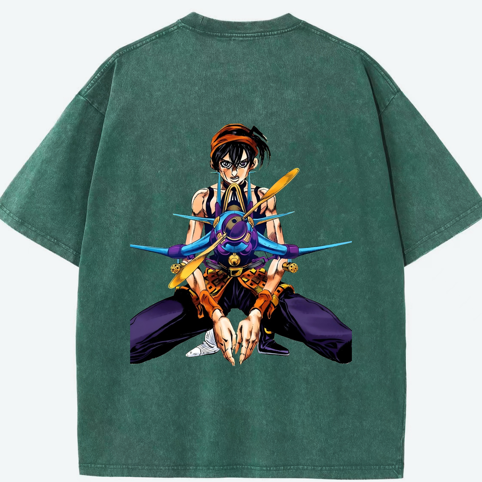 （画像用） ジョジョの奇妙な冒険 ナランチャ?ギルガ JoJo's Bizarre Adventure Narancia Ghirga 綿100% ヴィンテージ風 半袖Tシャツ（背面プリント）